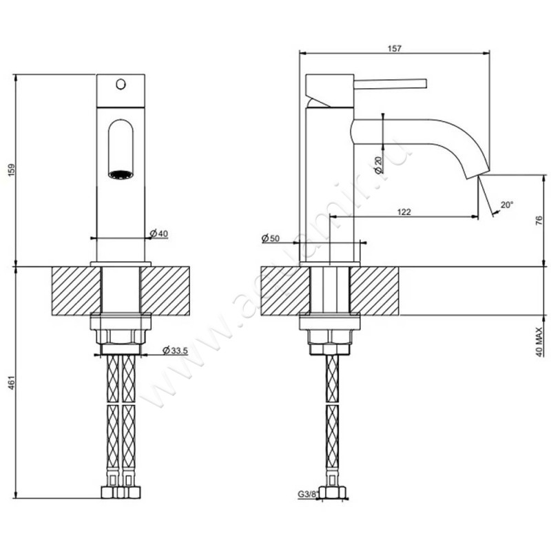 Смеситель для раковины Gessi316 54002239 размеры