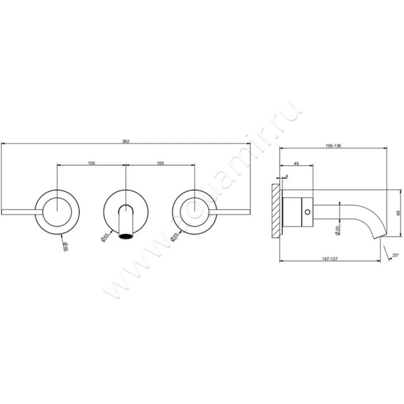 Смеситель Gessi316 54092239 размеры