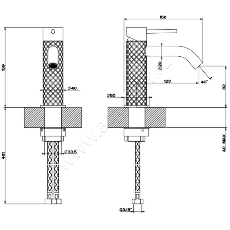 Смеситель для раковины Gessi316 54102707 размеры