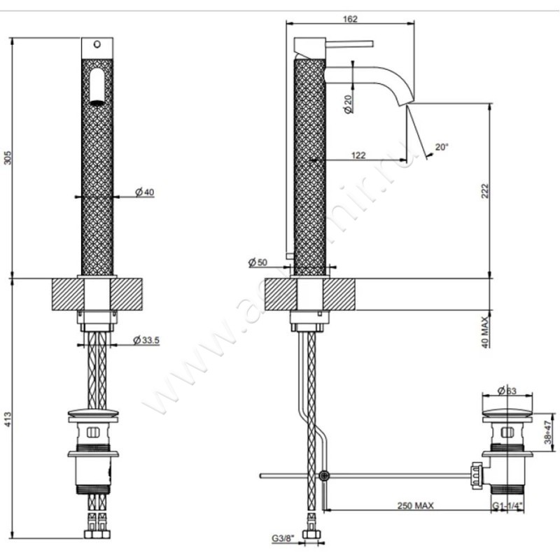 Смеситель Gessi316 54104239 размеры