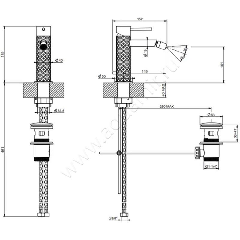 Смеситель для биде Gessi316 54107707 размеры