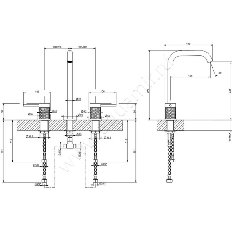 Смеситель для раковины Gessi316 54111707 размеры