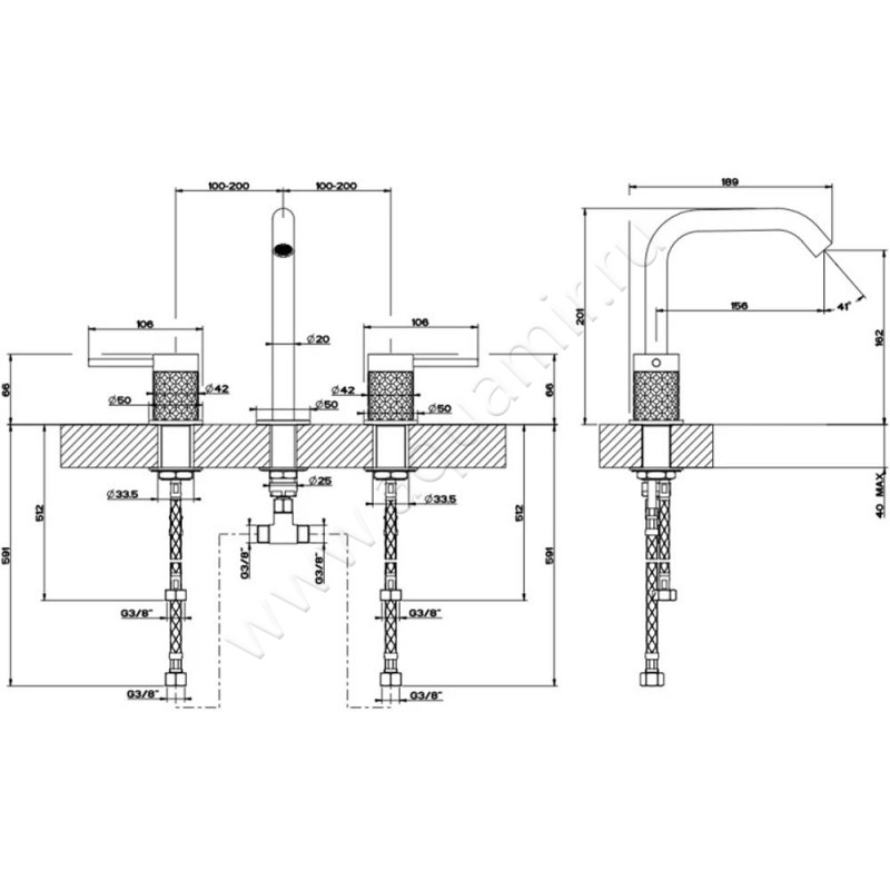 Смеситель для раковины Gessi316 54112707 размеры