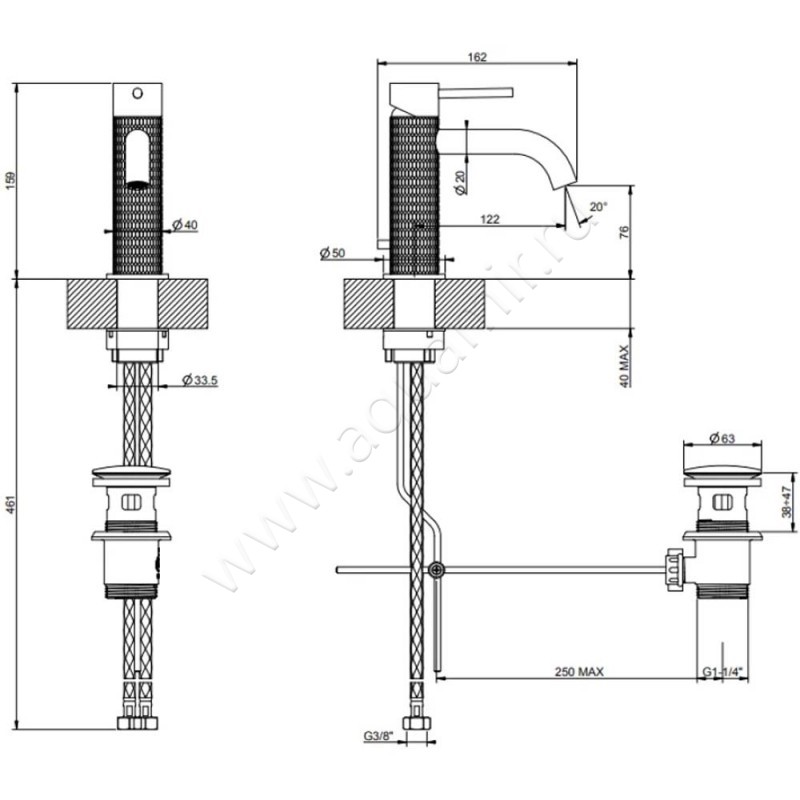 Смеситель для раковины Gessi316 54201239 размеры