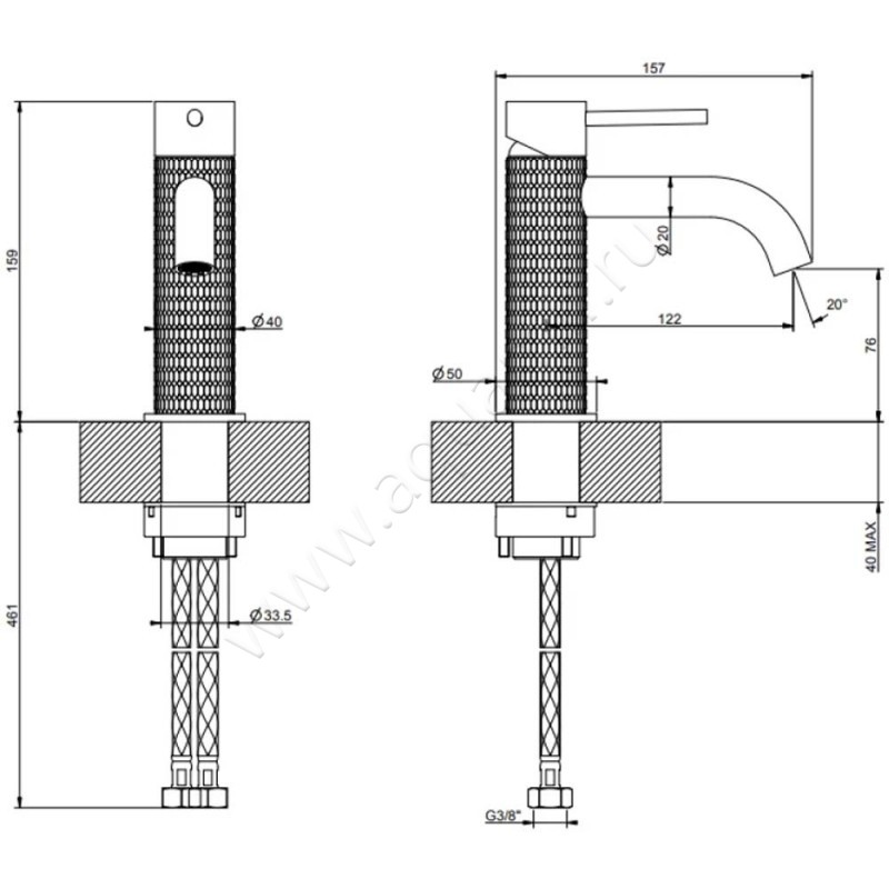 Смеситель для раковины Gessi316 54202707 размеры