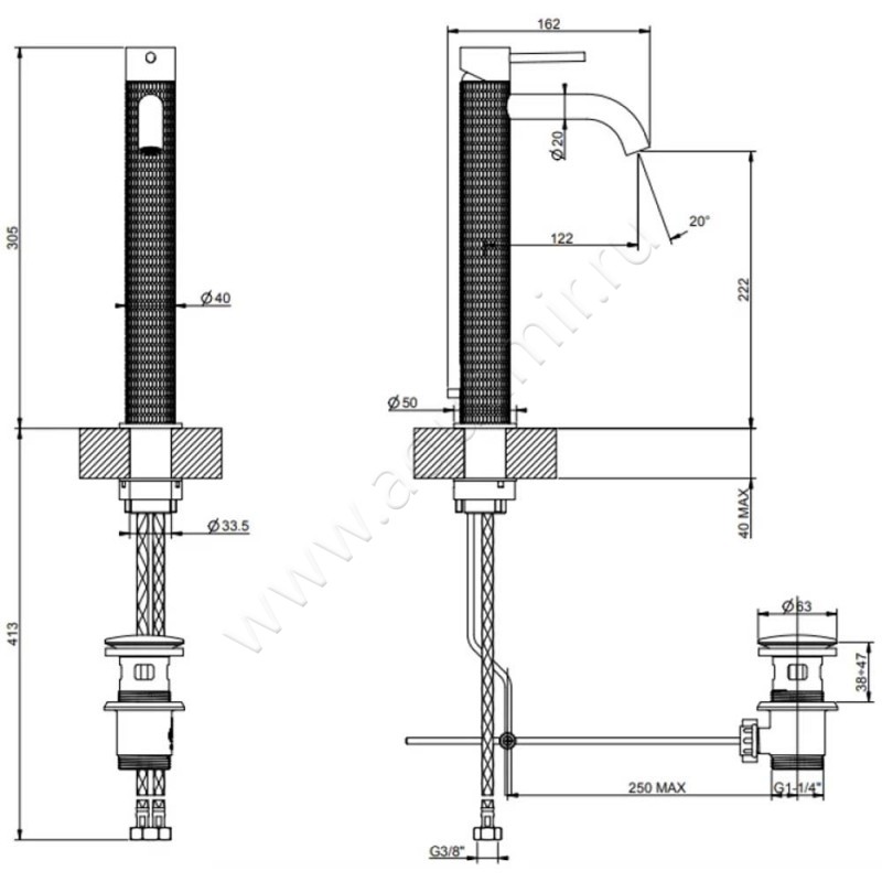 Смеситель Gessi316 54204707 размеры