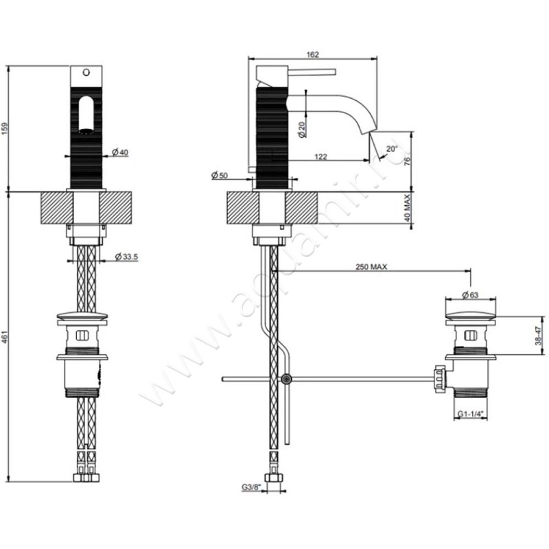 Смеситель для раковины Gessi316 54301239 размеры