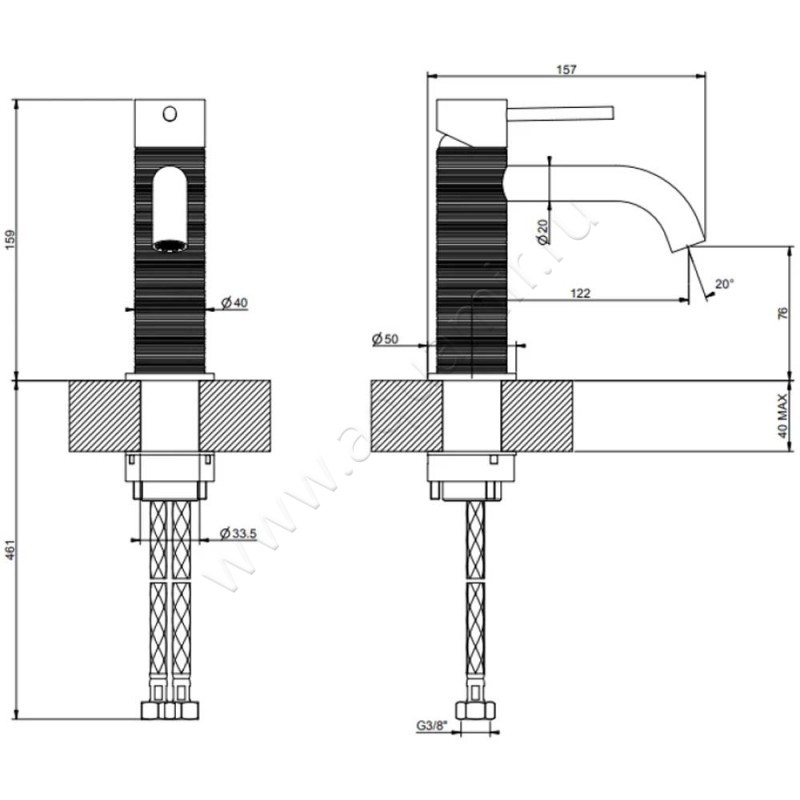 Смеситель для раковины Gessi316 54302239 размеры