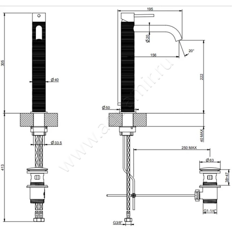 Смеситель Gessi316 54303239 размеры