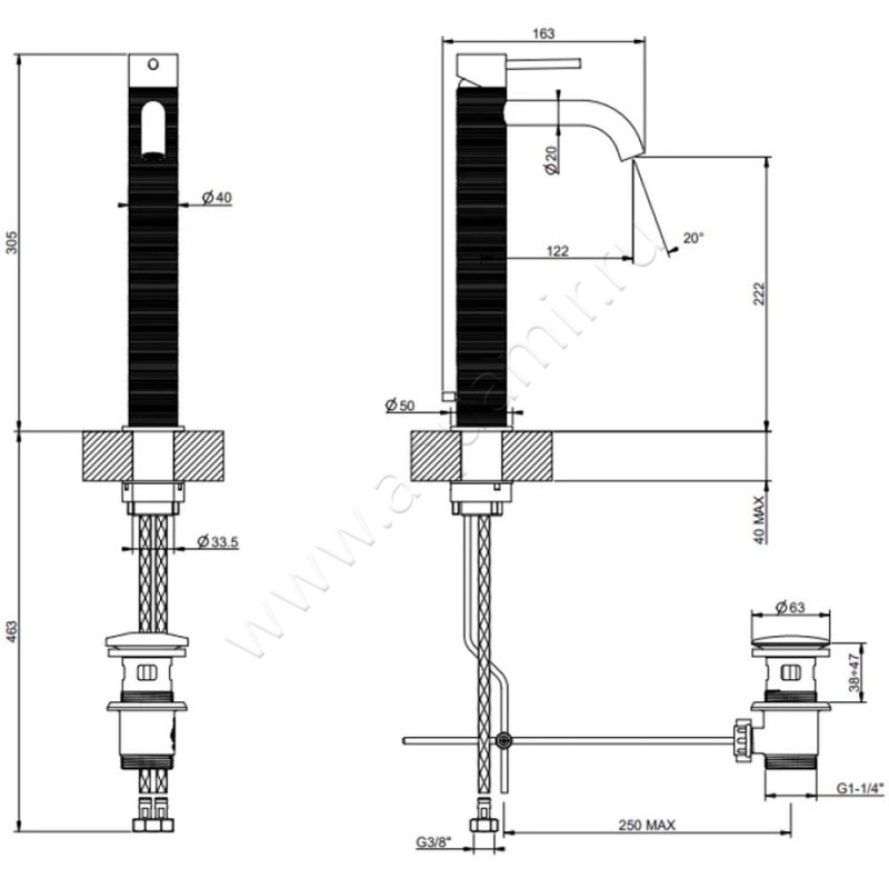 Смеситель Gessi316 54304239 размеры