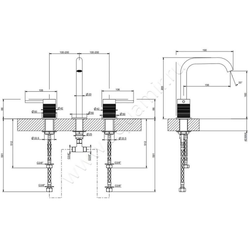 Смеситель для раковины Gessi316 54312239 размеры