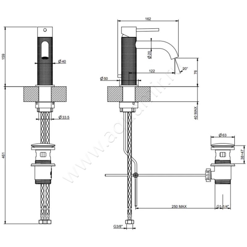 Смеситель для раковины Gessi316 54401239 размеры
