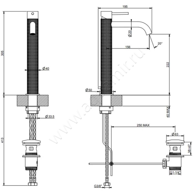 Смеситель Gessi316 54403707 размеры