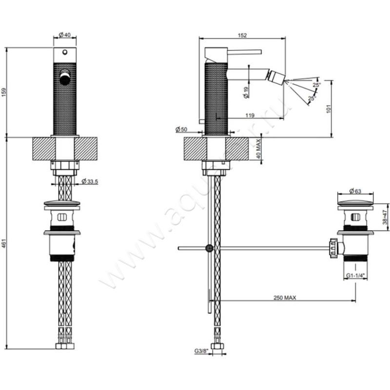 Смеситель для биде Gessi316 54407707 размеры