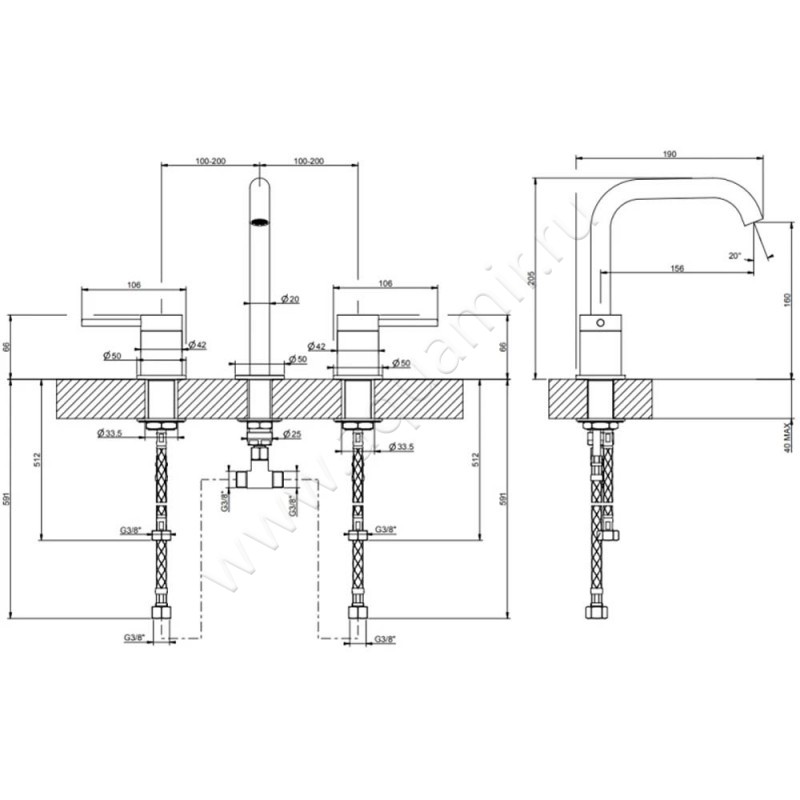 Смеситель для раковины Gessi316 54012299 размеры