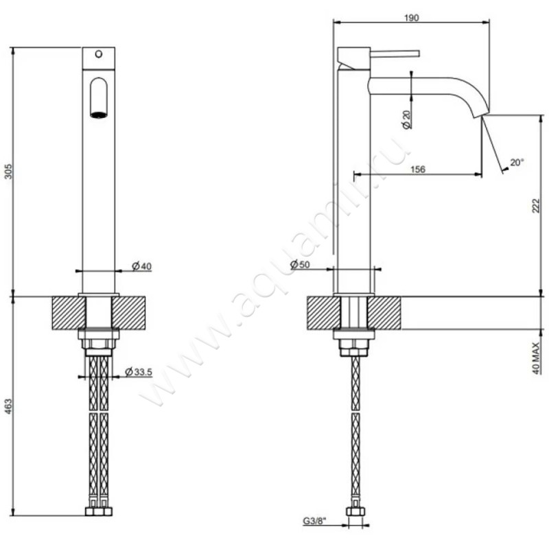 Смеситель Gessi316 54006727 размеры
