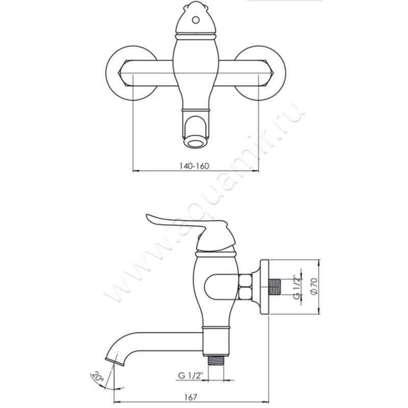 Смеситель для ванны GPD Tauro MBB150 размеры