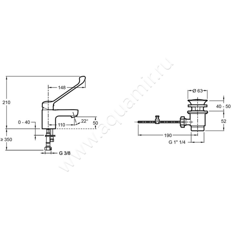 Смеситель для раковины Jacob Delafon July Easy E160244CP размеры