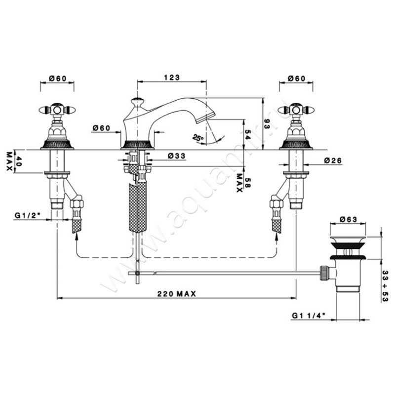 Смеситель для раковины Nicolazzi Impero 1208GO36L размеры