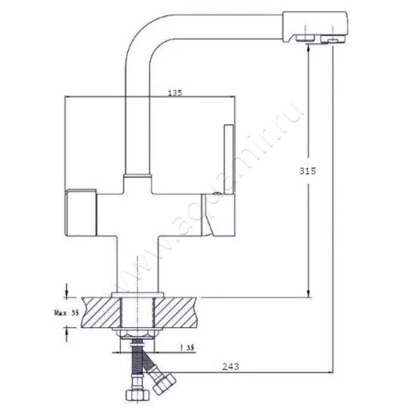Смеситель для кухни Rush MS903533BLACK размеры