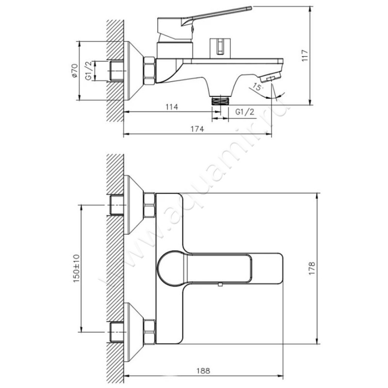 Смеситель для ванны Rush Haiti HA193544 размеры