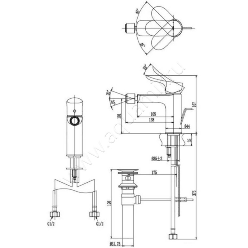Смеситель для биде TOTO GA TRG01301R размеры