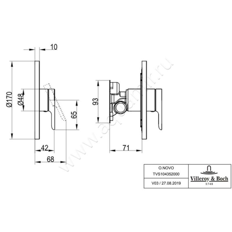 Смеситель Villeroy & Boch O.Novo TVS10435200061 размеры