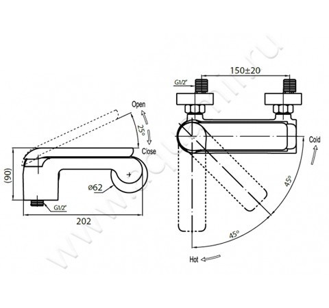 Смеситель для душа Cezares Cosmo COSMO-D-01 размеры