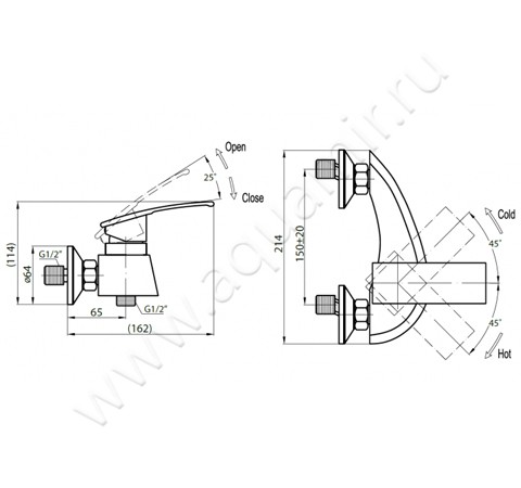 Смеситель для душа Cezares Turbolenza TURBOLENZA-D-01 размеры