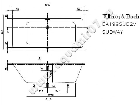 Акриловая ванна Villeroy & Boch Subway UBA199SUB2V-01 размеры