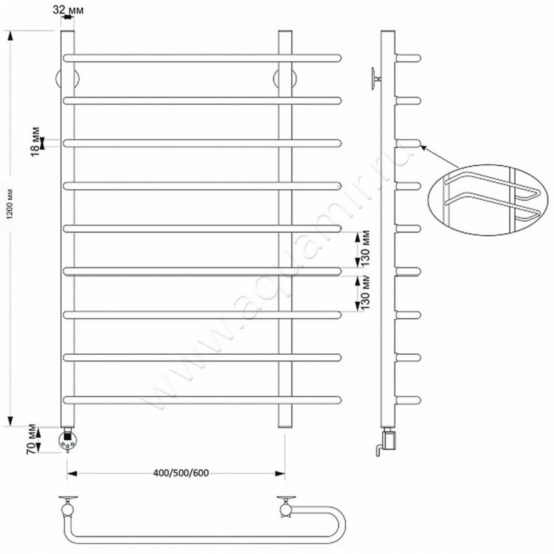 Полотенцесушитель латунный электрический Secado Венеция 2 4603777470326 размеры