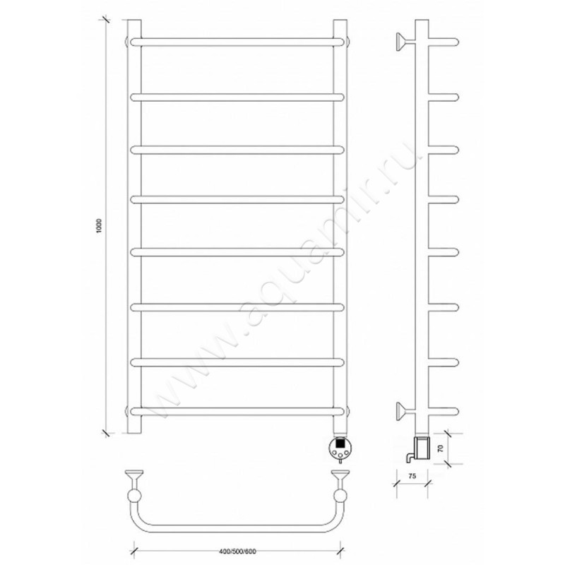 Полотенцесушитель электрический Secado Мерида 1 4603777452117 размеры
