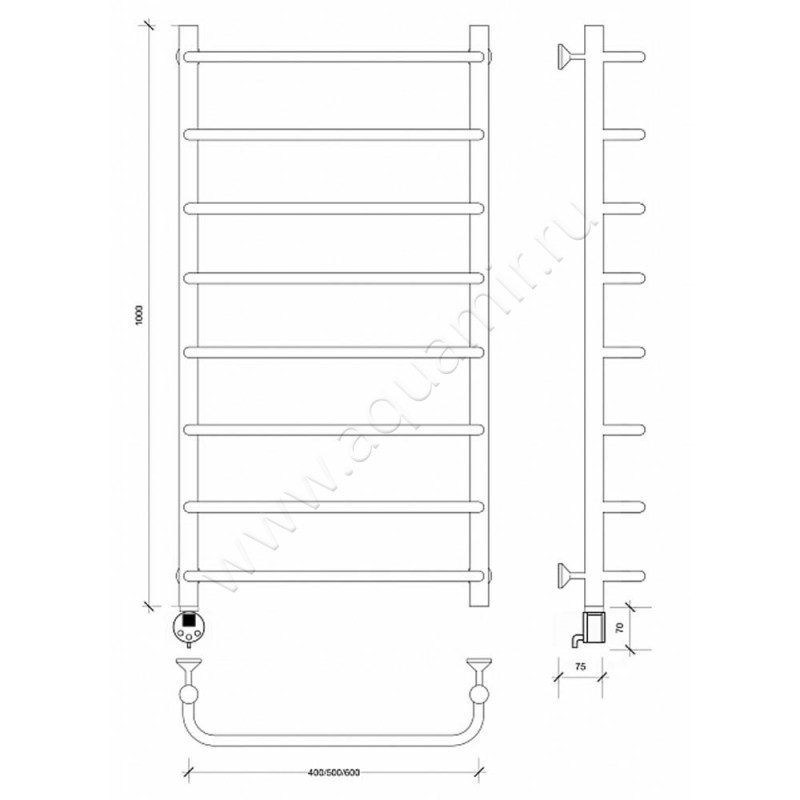 Полотенцесушитель электрический Secado Мерида 1 4603777452131 размеры