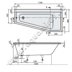 Акриловая ванна Villeroy & Boch Subway UBA178SUB3REV-01 размеры