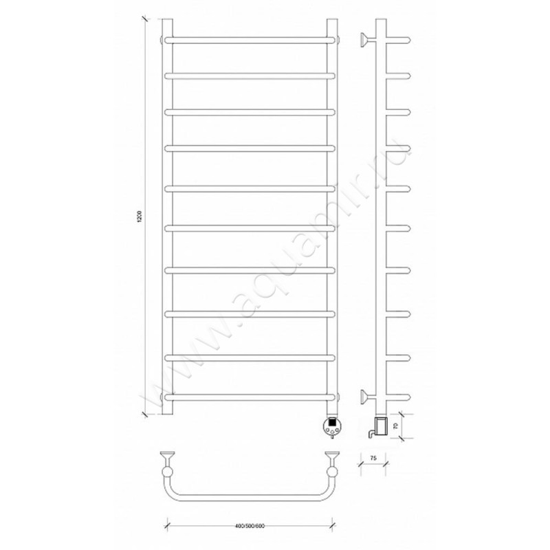 Полотенцесушитель электрический Secado Мерида 1 4603759405896 размеры