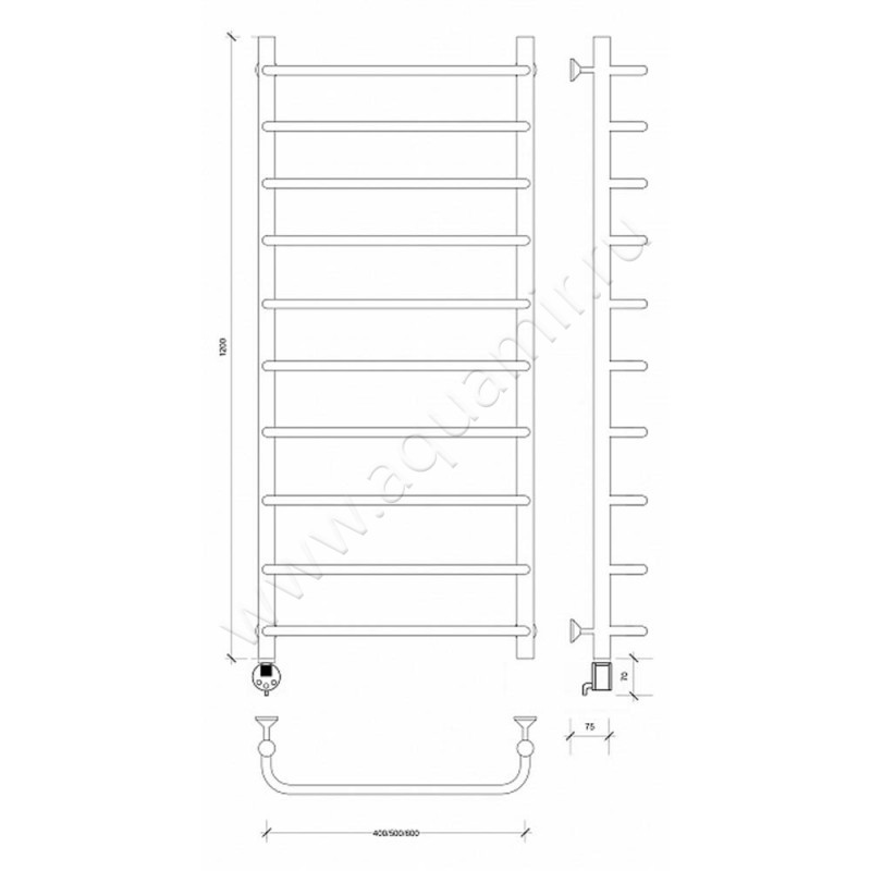 Полотенцесушитель электрический Secado Мерида 1 4603777452186 размеры