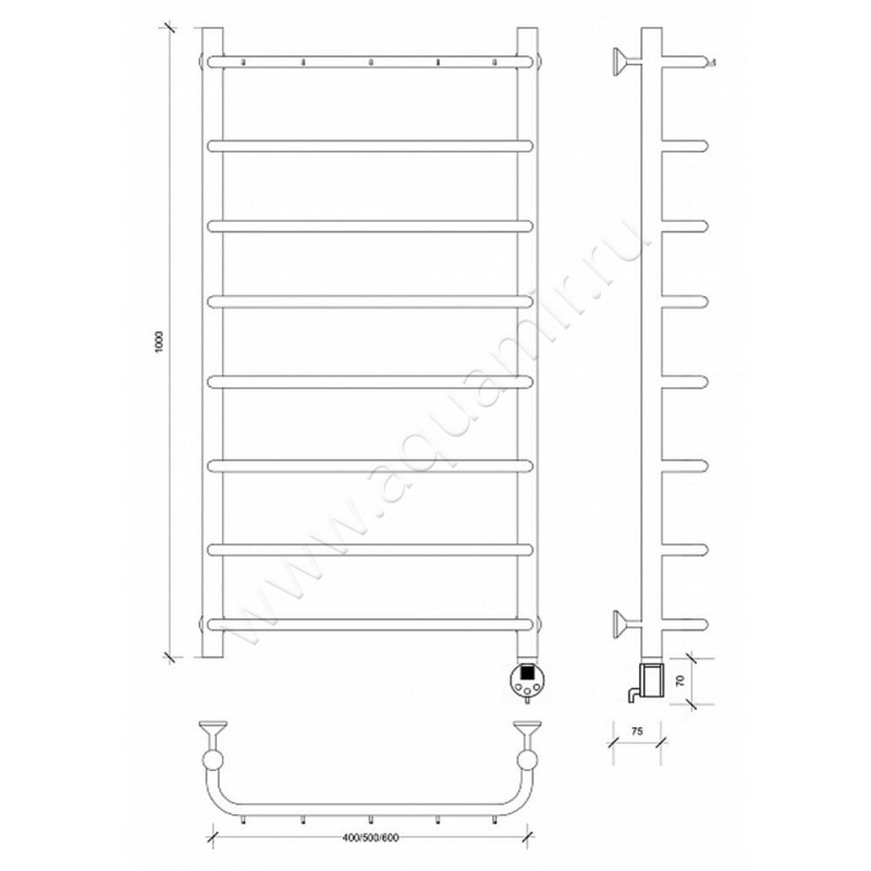 Полотенцесушитель электрический Secado Мерида 1 4603777452292 размеры