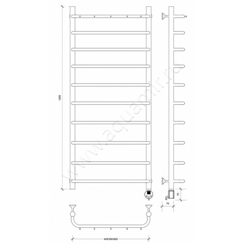 Полотенцесушитель электрический Secado Мерида 1 4603777452339 размеры