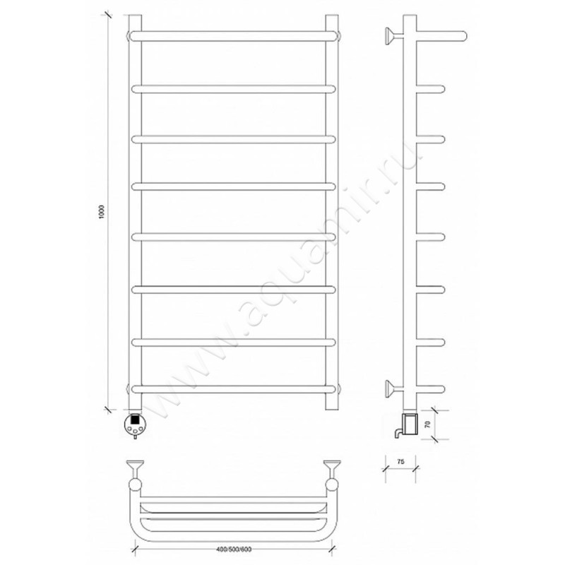 Полотенцесушитель электрический Secado Мерида 1 4603777452452 размеры