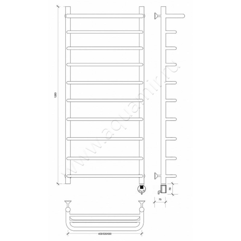Полотенцесушитель электрический Secado Мерида 1 4603777452490 размеры