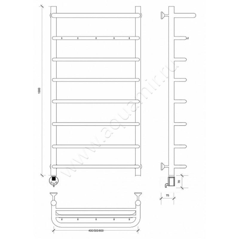 Полотенцесушитель электрический Secado Мерида 1 4603777452599 размеры