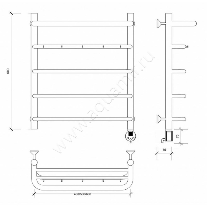Полотенцесушитель электрический Secado Мерида 1 4603777440183 размеры