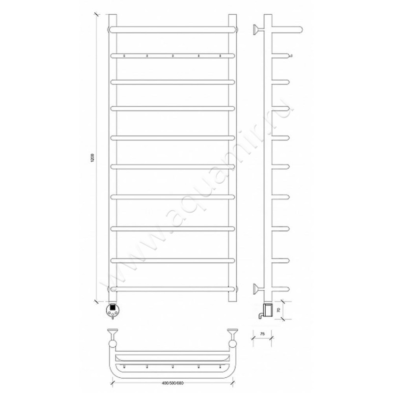 Полотенцесушитель электрический Secado Мерида 1 4603777452643 размеры