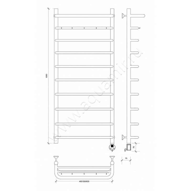 Полотенцесушитель электрический Secado Мерида 1 4603777452667 размеры