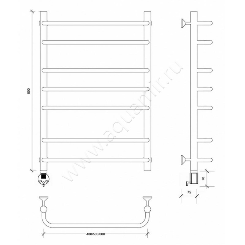 Полотенцесушитель электрический Secado Мерида 2 4603777452735 размеры