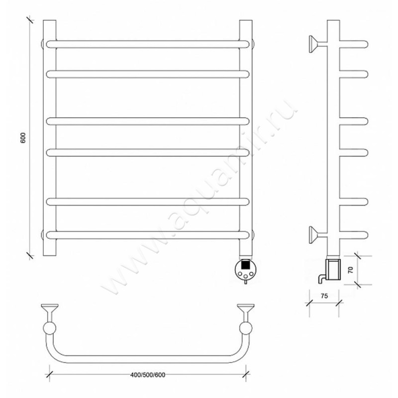 Полотенцесушитель электрический Secado Мерида 2 4603777452681 размеры