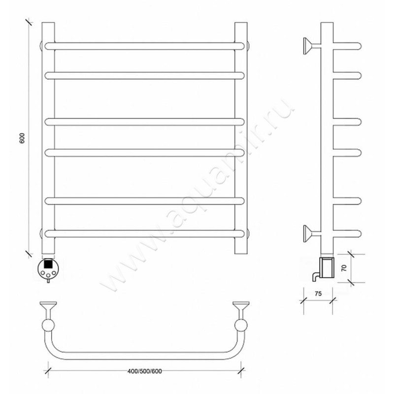 Полотенцесушитель электрический Secado Мерида 2 4603777452681 размеры