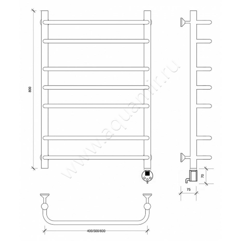 Полотенцесушитель электрический Secado Мерида 2 4603777452728 размеры