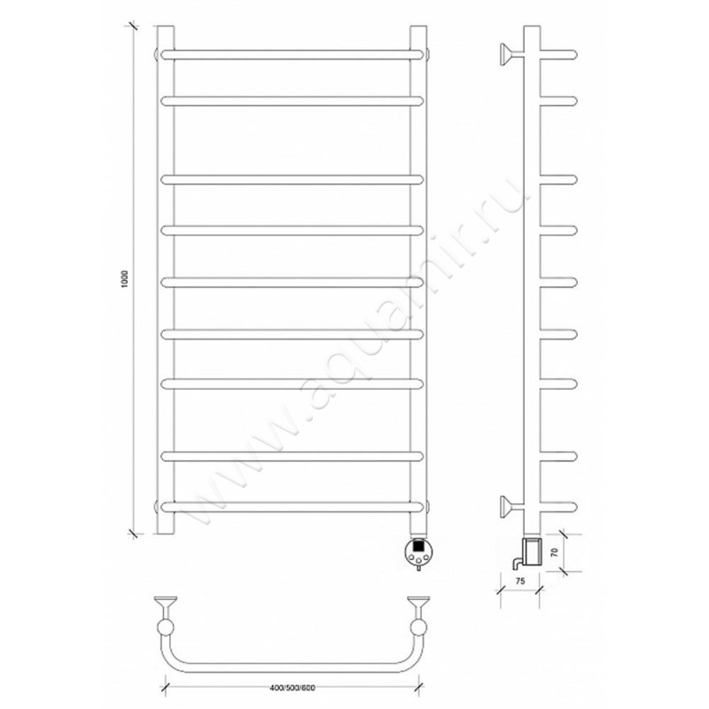 Полотенцесушитель электрический Secado Мерида 2 4603759408705 размеры