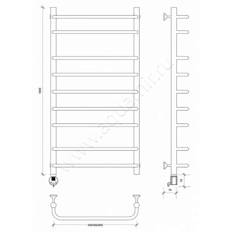 Полотенцесушитель электрический Secado Мерида 2 4603759408705 размеры